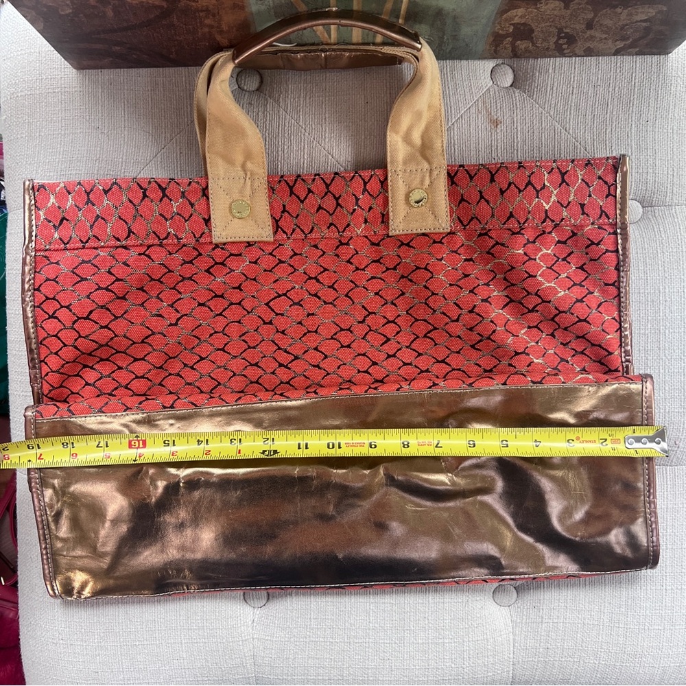Steve Madden Red Patterned Canvas Tote with Tan Handles - Picture 9 of 11